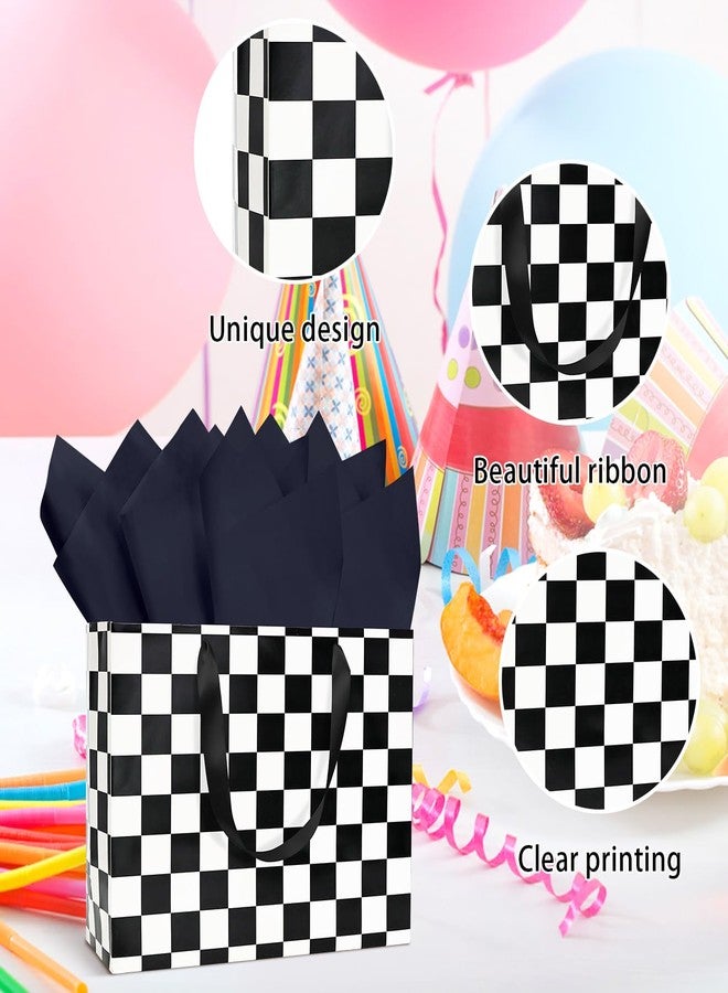MUNILAIL 13 Inches Race Car Gift Bag Black and White Checkered Gift Bag with Handle Tissue Paper and Greeting Card for Boys Girls Birthday Racing Car Themed Party Large Paper Gift Bag - Image 3